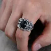 Cluster ringen S925 Sterling Silver Black Onyx Fine Patroon Vintage Old Thai Men's