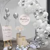 Andra dekorativa klistermärken 102st Metal Silver White Balloons Garland Arch Kit Conffeti Balloon Globos för Baby Shower Birthday Wedding Party Decor 230110