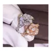Ringos de banda Crystal Rose Flower Luxury for Women Wedding Bridal Jewelry Acess￳rios Drop Drop Otnxt