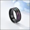 Band Rings Stainless Steel Rainbow Ring Finger Black Groove Fashion Jewelry For Women Men Drop Delivery Otzaq