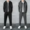 Heren tracksuits herfst heren hap met capuchigan pak veer vaste kleur sporten lange mouwen broeken mannen casual trui Koreaanse jassen kleding