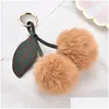 Key Rings Fashion New Cute Fluffy Artificial Rabbit Fur Ball Pompom Leaf Sweet Keychain Cherry Car Ring Handbag Pendant Women Gifts Dhswm