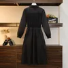 カジュアルドレスEhqaxin Autumn Winter Women's Dress Fashion 2023フレンチニットパッチワークチェーンシャツ長い女性L-4XL