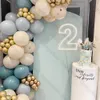 Andra dekorativa klistermärken Sea Blue Birthday Balloons Arch White Sand Pastell Grey Retro Chrome Gold Balloon For Baby Shower Wedding Party Decor 230110