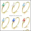 Solitaire Ring Andywen 925 Sterling Sier 1,5 mm Rainbow Slim Round Women Luxury Colorf Zircon Cz Sieraden in Fashion Statement 1470 Q2 OTDBU