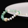 Link Bracelets Handmade Freshwater Pearls Green Stone Beads Chain Bangle For Women Party Wedding Gifts Jewelry Accessories Fashion