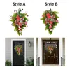Decorative Flowers Christmas Teardrop Wreath With Bowknot & Baubles For Fireplace Home Party