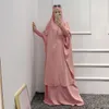 Etniska kläder Solid Color Muslim Two Piece Set Abayas toppkjolar Dubai Turkiet Kvinnor Jilbab Long Khimar Robe Kaftan Niqab Islam kläder