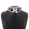 Colares de pingentes Y2K Jewelry Lace Rosa Colar Sexy para mulheres Moda Goth Glamour Glamour Stud 90S Chokers de festa de cosplay estética