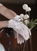 Elegant Ivory Mesh Lace Appliqued Peals Wedding Gloves For Brides Full Finger Wrist Length Women Short Gloves Ladies Prom Party Accessories CL1670