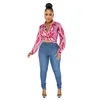 Women's Blouses Women Long Sleeve Shirt Crop Top Geometry Fashion Printed Button Up Turn Down Collar Summer Autumn Streetwear Clothes