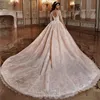 Bescheiden lange mouwen een lijn trouwjurken Arabisch kanten appliqued sweep trein plus size bruiloft bruid jurk luxe vestido de novia