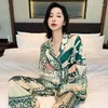 Women's Sleepwear Silk Pajamas Women's Summer Ice Leopard Print Sexy High-end Luxury Casual Home Wear Ladies Long-sleeved Trousers Suit