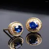 Orecchini a bottone Pietre preziose di zaffiro di cristallo blu ovale per le donne Moda vintage Gioielli color oro 18 carati Accessori chic Bijoux