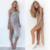 Casual Dresses Female Golden Swimsuit Bikini Sarong Swimwear Sling Dress Women Sexy Mesh Beach Sheer Long Cover Up Knitted Glitter Skire