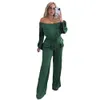 Designer Jumpsuits Women Long Sleeve Rompers Fall Winter Clothes Casual Slash Jumpsuits with pockets Fashion One Piece Outfits Overalls Cargo Pants 8476