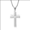 Pendant Necklaces Wholesale Mens Titanium Steel Jesus Bible Cross Necklace Book Of Christian Faith Koran Religious 60Cm Chains Drop Otm6G