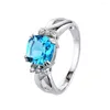 Cluster Rings 2023 Trendy Light Blue Stone Zircon Love Lady Ring Women's Valentine's Day Gifts For Female Silver Color Jewelry Bague