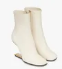 Winter Brand Popular First Women Ankle Boots White Black Nude Nappa Leather F-shaped Heels Rounded Toe gold-colored Metal Booties Lady Booty EU35-43 Box