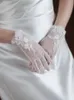 Elegant Ivory Mesh Lace Appliqued Peals Wedding Gloves For Brides Full Finger Wrist Length Women Short Gloves Ladies Prom Party Accessories CL1670