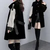 Women's Fur Woolen Coat Women 2023Winter Plus Velvet Thickened Faux Jacket Female Mid-Length Outwear 5XL Ladies Overcoat Top