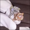 Ringos de banda Crystal Rose Flower Luxury for Women Wedding Bridal Jewelry Acess￳rios Drop Drop Otnxt
