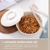 Tigelas 1 conjunto de tigela de sopa arroz de macarrão que serve com colher de tampa e pauzinho