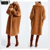 Women's Fur 2023 Winter Runway Design Thick Warm Lamb Long Coat For Women Teddy Bear Loose Outwear Jacket