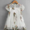 Girl Dresses 2023 Spring And Summer Pleated Dress Girls Short-sleeved Flower Princess Kids Luxury Fashion Boutique Clothes