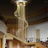 Żyrandole D50 H150cm spiralne schody Lampa żyrandola długie nowoczesne dupleks Villa Floor Duże kryształ salonu