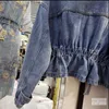 Kurtki damskie wiosna i jesień w koreańskiej wersji mody szczupła talia V-dec-dheck Dwa-Button Design Lose Short Denim Jacket WAM