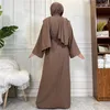 Vêtements ethniques 2 pièces Set Femmes musulmanes Maxi robe ouverte Robe Kimono Caridgan Musulmane Kaftan Abaya Dubai Turquie Islamique Jabaiya Eid