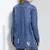 Kvinnorjackor Spring Autumn Women Classic Dark Blue Denim Jacket rockar enkla fasta färger avslappnad jeanrock överdimensionerad knapp lång