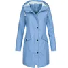 Kadın Ceketleri Kadın Katı Yağmur Ceketi 2023 Açık Yürüyüş Hoodie Su Geçirmez Rüzgar Geçirmez Uzun Ceket Femme Sıcak Aşım Giyim Rüzgar Dergisi