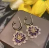 Boucles d'oreilles pendantes Lustre Luxe Rétro Floral C Forme Super Fée Or Couleur Zircon Haut de Gamme Soleil Fleur Été Doux Romance Fille Oreille Juif