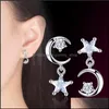 Stud Crystal 925 Sterling Sier Earrings Luxury Star Moon Asymmetrical Snowflake Eardrop Women Long Design Jewelry Drop Delivery Otnbw