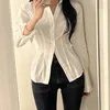 البلوزات النسائية Y2K زر المحاصيل أعلى الأكمام الكاملة T Shirt Blouse عارضات أسفل طوق الرجعية الأنيقة Cardigan النساء