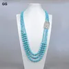 Pendant Necklaces GuaiGuai Jewelry Faceted Round Blue Turquoises Coat Chain Long Necklace Ethnical For Women