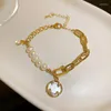 Bangle Korean Style Women Girls Pearl 5 Numbers Armband Fashion Crystal Pendant Lady Elegant Trendy Party Wedding Jewelry Gift