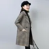 Women's Wool 2023Autumn Winter Coat Ladies Woolen Jacket Women's Mid-Length Korean Version Plaid Overcoat Suit Collar Outwear Female