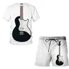 Survêtements pour hommes Cool Hip Hop Musique 3D Guitare Imprimé À Manches Courtes Costume Homme Femmes D'été Plage Casual Wear T-shirt Shorts 2 Pcs 2023