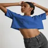 Odzież domowa amerykańskie dziewczęta z krótkim rękawem T-shirt kobiet 2022 Summer Nowy czysty bawełniany krótki otwarty pępek na szyję sportowy top moda