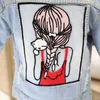 Женские куртки Wenfly Женская одежда Корейская джинсовая куртка мультфильм печать с длинной рукавом рыхлая уличная одежда короткая верхняя одежда женская хараджуку
