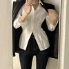 Kvinnors blusar y2k -knapp skörd topp ruched full hylsa t shirt blus casual vänd ned krage retro elegant cardigan kvinnor korsett tee koreanska