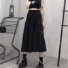 Jupes Gothique Taille Haute Cargo Femme Harajuku Lâche Aline Poche Midi Longue Jupe Noire Hip Hop Mode Streetwear OverSize 230110