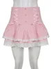 Kjolar iamty coquette estetisk mini kjol rosa kaskad ruffle aline knappar laceup kawaii japansk fairycore outfit y2k 230110