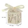 Presentförpackning 100st Par Design Luxury Lase Cut Wedding Sweets Candy Favor Boxes With Ribbon Table Decorations A20 230110