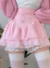 Kjolar iamty coquette estetisk mini kjol rosa kaskad ruffle aline knappar laceup kawaii japansk fairycore outfit y2k 230110