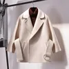 Women's Wool & Blends Autumn Winter Women Short Coat With Waist Belt Elegant Female Ladies Solid Color Blouse Top NGD88