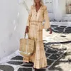 Dames Swimwear Fashion Street Vrouwen Gedrukt Maxi Long Loose Ladies Dress Boheemse geometrische print V Hals Flare Sleeve voor Beach Fall